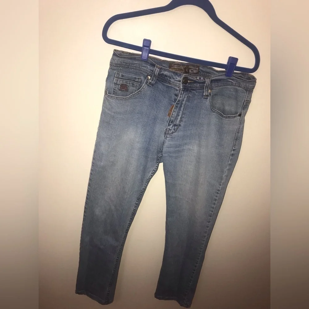 𝅺FRANCO Lucci Mens Cotton Limited Edition Straight Light Wash Denim Jeans 36X30